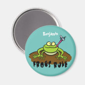 カエルは緑のおもしろいカエルの漫画を支配 マグネット (正面/裏面)