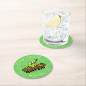 カエルは緑のおもしろいカエルの漫画を支配 ラウンドペーパーコースター (インサイチュ)