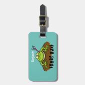 カエルは緑のおもしろいカエルの漫画を支配 ラゲッジタグ (正面縦)