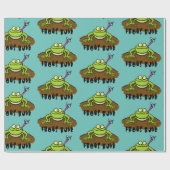 カエルは緑のおもしろいカエルの漫画を支配 ラッピングペーパー (フラット)