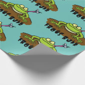 カエルは緑のおもしろいカエルの漫画を支配 ラッピングペーパー (角)
