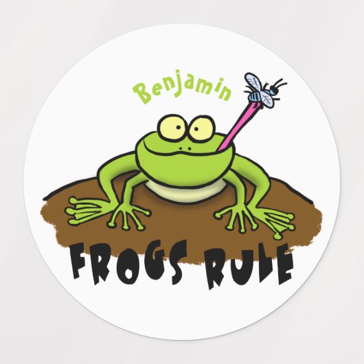カエルは緑のおもしろいカエルの漫画を支配 ラベル (デザイン1)