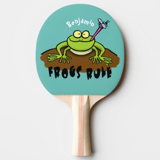 カエルは緑のおもしろいカエルの漫画を支配 卓球ラケット (裏面)