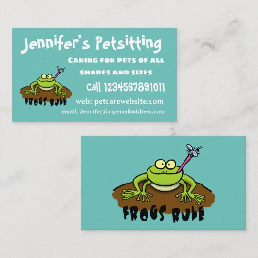 カエルは緑のおもしろいカエルの漫画を支配 名刺 (正面/裏面)