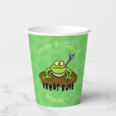 カエルは緑のおもしろいカエルの漫画を支配 紙コップ (裏面)