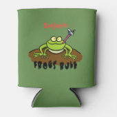 カエルは緑のおもしろいカエルの漫画を支配 缶クーラー (正面)