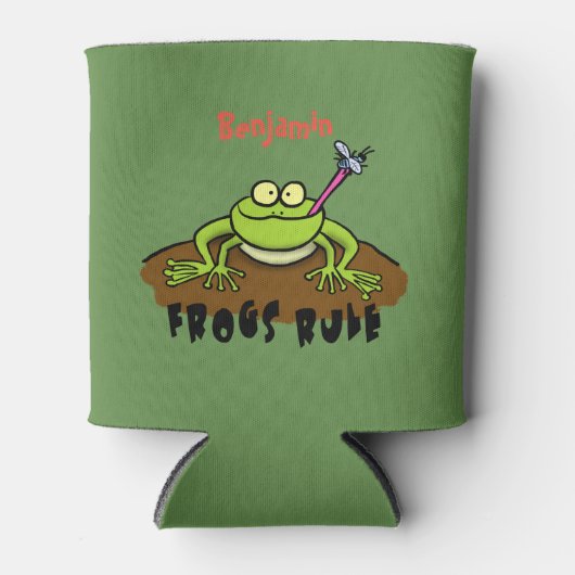 カエルは緑のおもしろいカエルの漫画を支配 缶クーラー (正面)