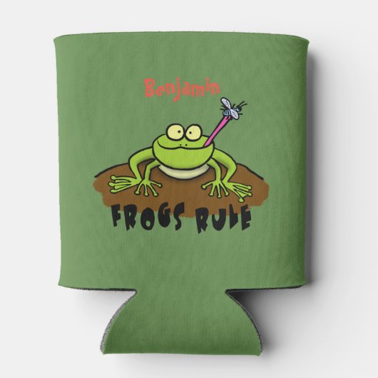 カエルは緑のおもしろいカエルの漫画を支配 缶クーラー (裏面)