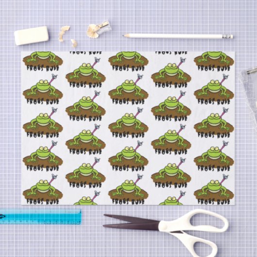 カエルは緑のおもしろいカエルの漫画を支配 薄葉紙 (クラフト)