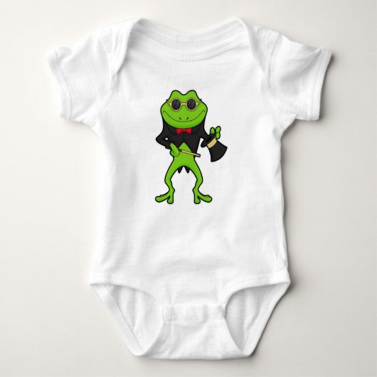 カエルは魔術師として魔法杖と帽子 ベビーボディスーツ (正面)