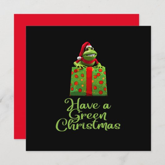 カエルは、緑のクリスマス、クリスマスのカエルを持っている シーズンカード (正面/裏面)