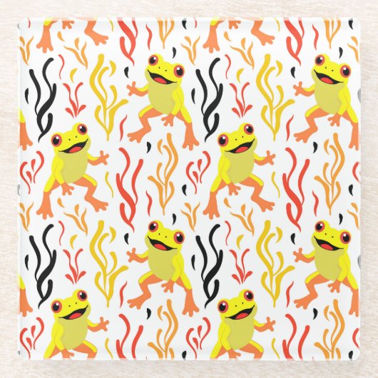 カエルよくはしゃぐ類 ガラスコースター (正面)