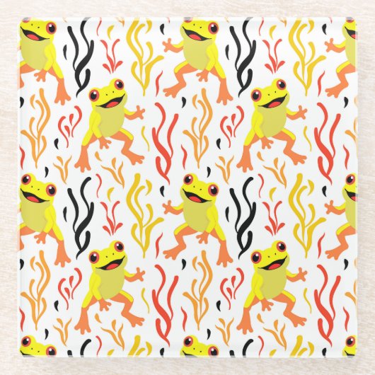 カエルよくはしゃぐ類 ガラスコースター (正面)