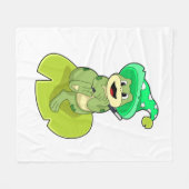 カエルをウィザードとして魔法杖 フリースブランケット (正面(横))