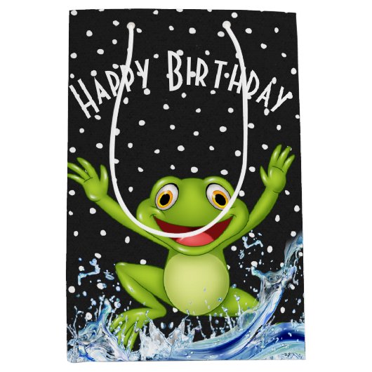 カエルをジャンプする水玉模様 ミディアムペーパーバッグ (正面)