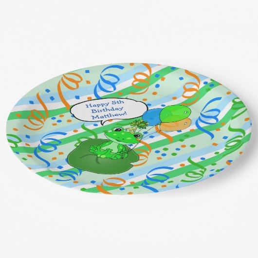 カエルをテーマにした男の子の誕生日パーティー ペーパープレート (アングル)