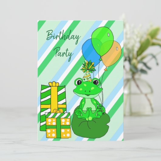 カエルをテーマにした男の子の誕生日パーティー 招待状 (スタンド正面)