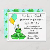 カエルをテーマにした誕生日招待状 ポストカード (正面/裏面)