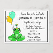 カエルをテーマにした誕生日招待状 ポストカード (正面)