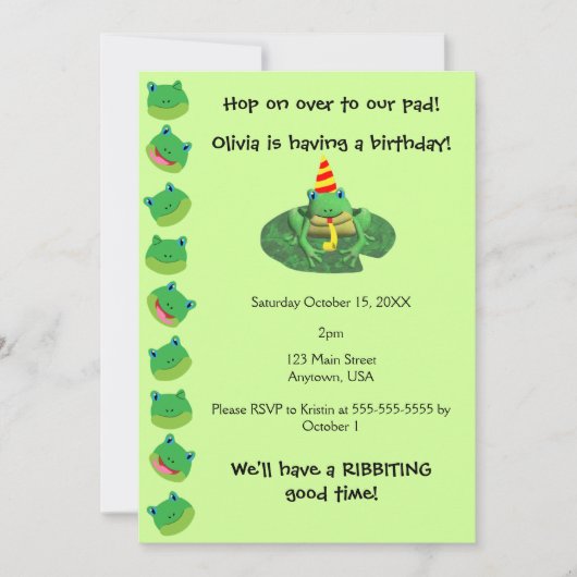 カエルをモチーフにした 招待状 (正面)
