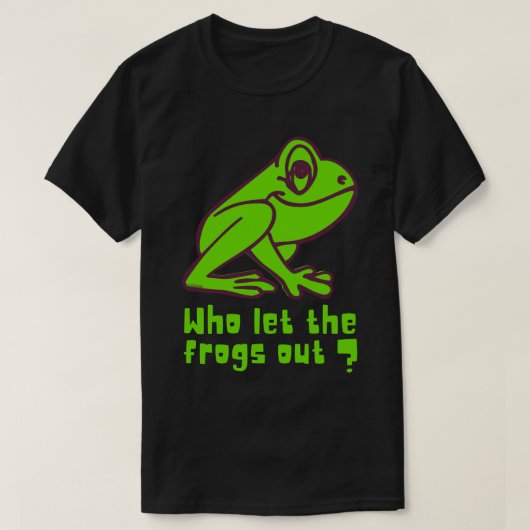 カエルを外に出したのは誰だ フシギなカエルのダジャレ Tシャツ (デザイン正面)