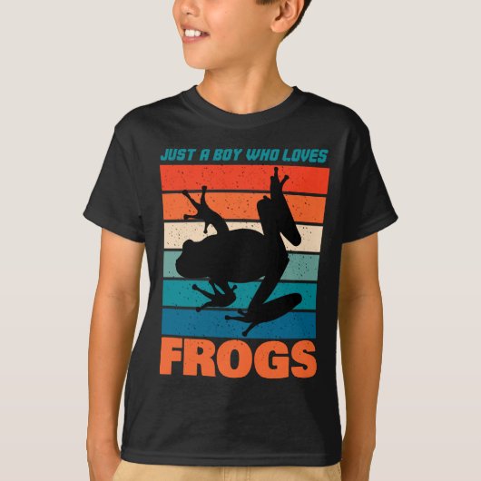 カエルを愛する男の子 – レトロ動物 Tシャツ (正面)
