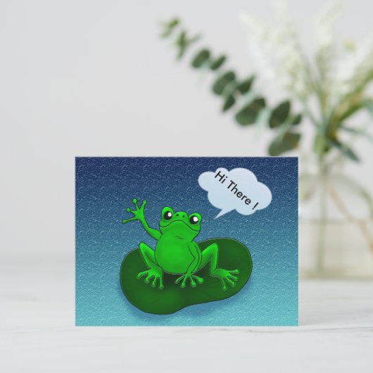 カエルイラストレーションの葉の漫画 ポストカード (スタンド正面)