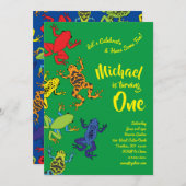カエルカラフルの1歳の誕生日かわいい招待状 招待状 (正面/裏面)