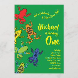 カエルカラフルの1歳の誕生日かわいい招待状 招待状