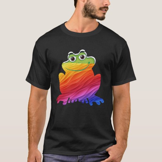 カエルカラフル好きのカエル猫のかわいいアートカエル Tシャツ (正面)
