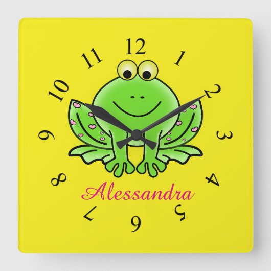 カエルカワイイ動物ベビー室子供部屋 スクエア壁時計 (正面)