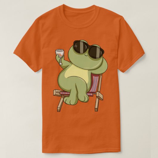 カエルクールがグラス酒を飲んでいる Tシャツ (デザイン正面)