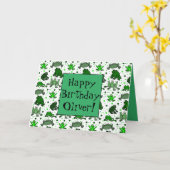 カエルグリーティングカードをカスタマイズ カード (黄色い花)