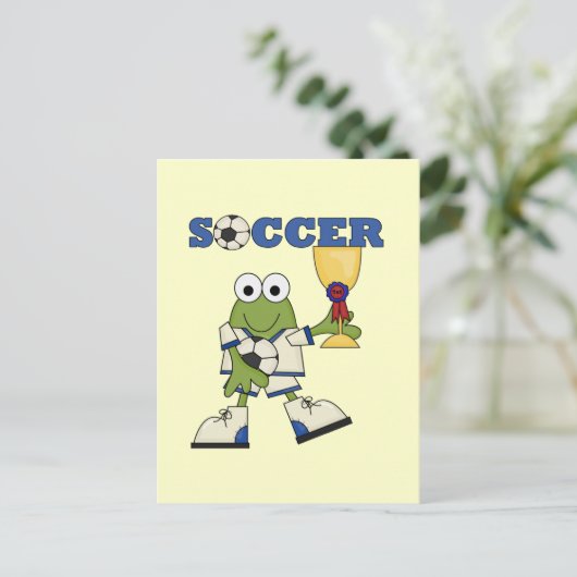 カエルサッカーのTシャツと贈り物 ポストカード (スタンド正面)