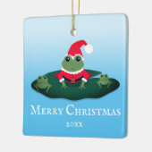カエルサンタアニマルノベルティの年の漫画のクリスマス セラミックオーナメント (左)