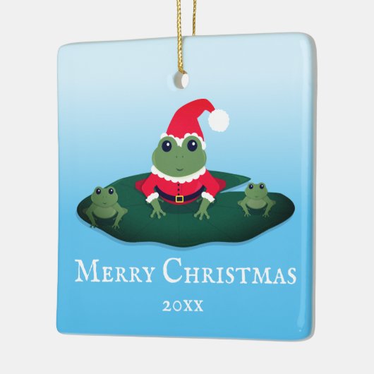 カエルサンタアニマルノベルティの年の漫画のクリスマス セラミックオーナメント (左)