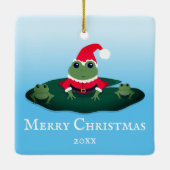 カエルサンタアニマルノベルティの年の漫画のクリスマス セラミックオーナメント (裏面)