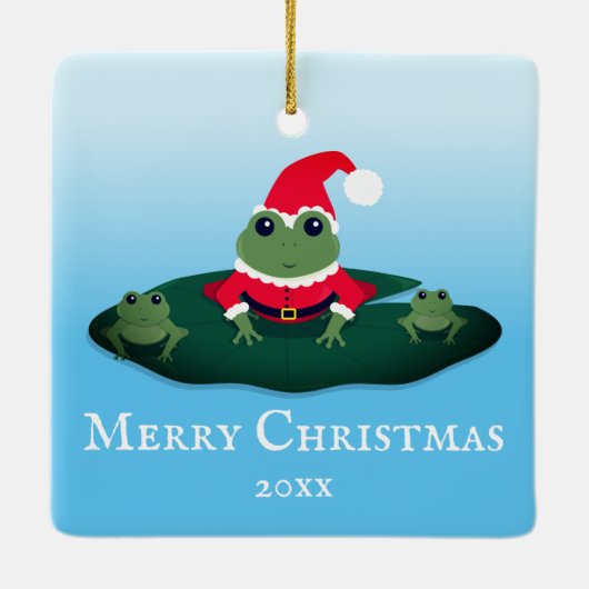 カエルサンタアニマルノベルティの年の漫画のクリスマス セラミックオーナメント (裏面)