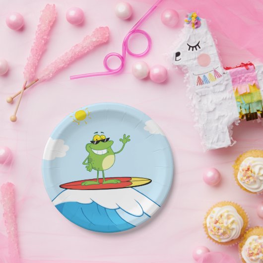 カエルサーフィンオンアウェーブ紙プレート ペーパープレート (パーティー)