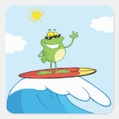 カエルサーフィンA波型ステッカー スクエアシール (正面)