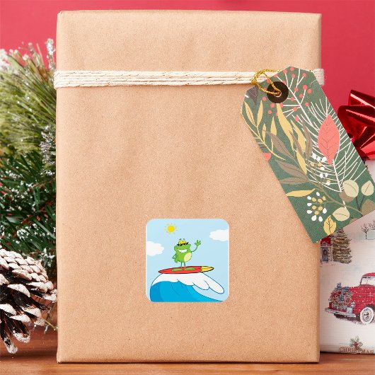 カエルサーフィンA波型ステッカー スクエアシール