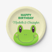 カエルハッピーバースデーツインズクリームイエロー ペーパープレート (正面)