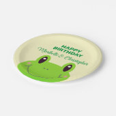 カエルハッピーバースデーツインズクリームイエロー ペーパープレート (アングル)