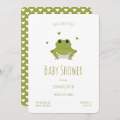 カエルハートグリーンかわいい動物の赤ちゃんシャワー 招待状 (正面/裏面)