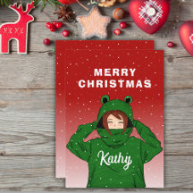 カエルパーカーの可愛い女の子 クリスマス