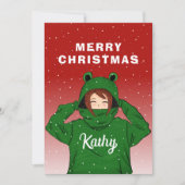 カエルパーカーの可愛い女の子 クリスマス (正面)