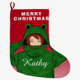 カエルパーカーの女の子イラスト  ラージクリスマスストッキング