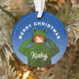 カエルパーカーの女の子 クリスマスイラスト オーナメント