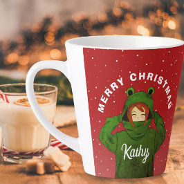 カエルパーカーの女の子 クリスマスイラスト カフェラテマグ