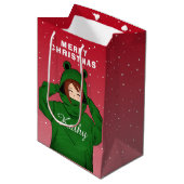 カエルパーカーの女の子 クリスマスイラスト ミディアムペーパーバッグ (正面アングル)